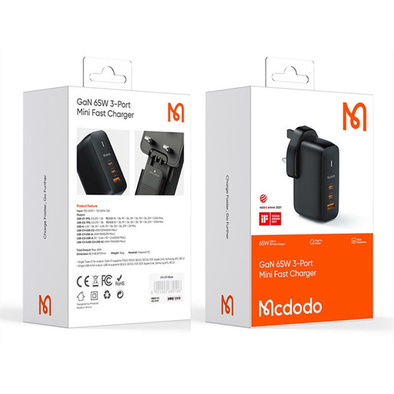 Avelena | 65W Handy-Ladegerät mit 2 USB-C- und 1 USB-A-Anschluss, für Handy und Laptop