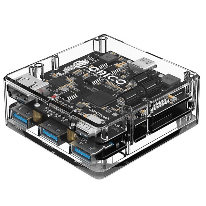 Avelena | 4-in-1 transparente Docking-Station, mit HDMI, 3 USB- und Type-C-Ports, für Laptop, Telefon, Zuhause und Büro