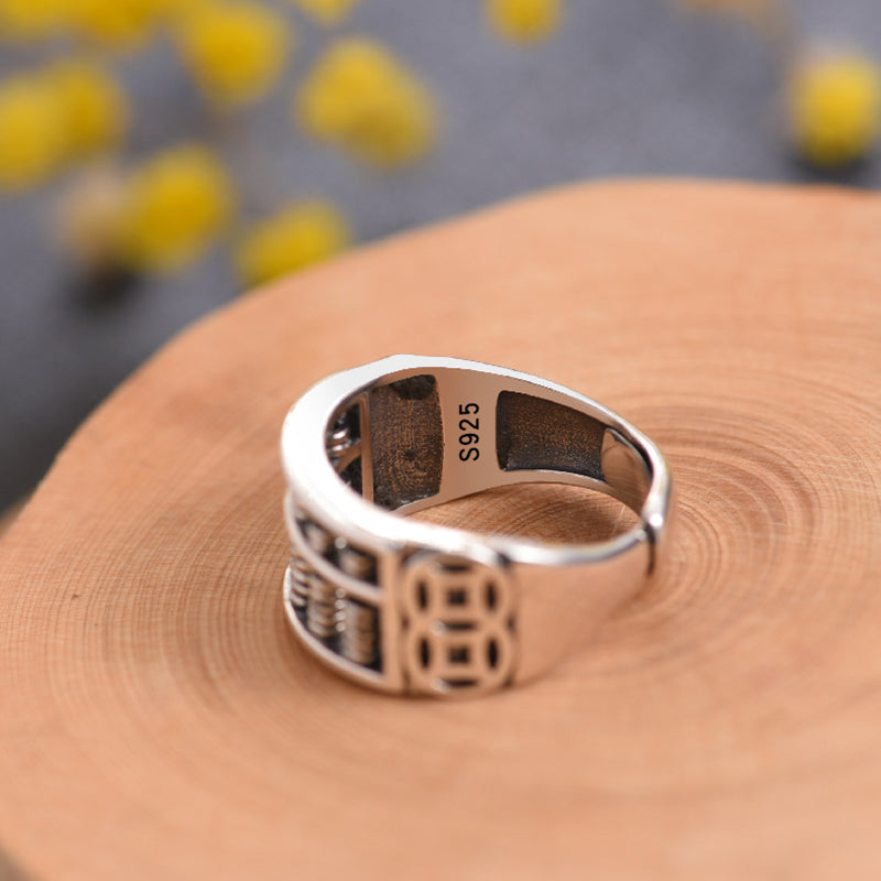 Avelena | Vintage Silber Abakus verstellbarer Ring, für Glück & Wohlstand