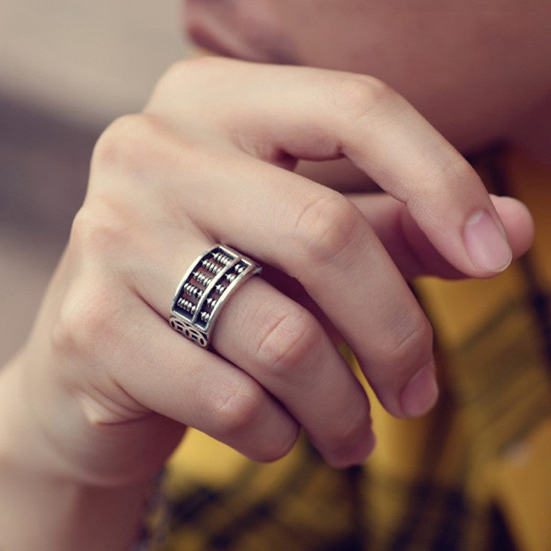 Avelena | Vintage Silber Abakus verstellbarer Ring, für Glück & Wohlstand
