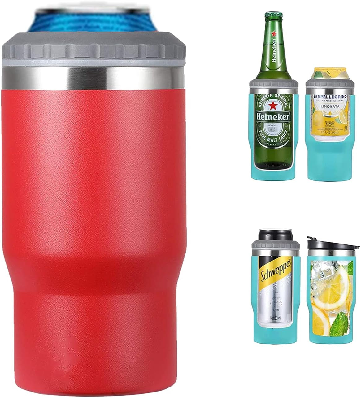 Avelena | 4 in 1 Edelstahl Dose-/Flaschenisolator, 14Oz Zwei-Wege-Deckel SUS Isolierte Dose Kühler, Bierflaschenhalter (Schwarz)