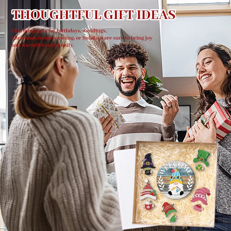 Avelena | 🍁Die besten Weihnachtsdekorationen🎄Austauschbares Willkommensschild mit Holzgnom🎈