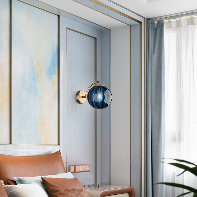 Avelena | Zeitgenössische skandinavische runde Kugel Eisen Glas 1-Licht Wandlampe für Wohnzimmer