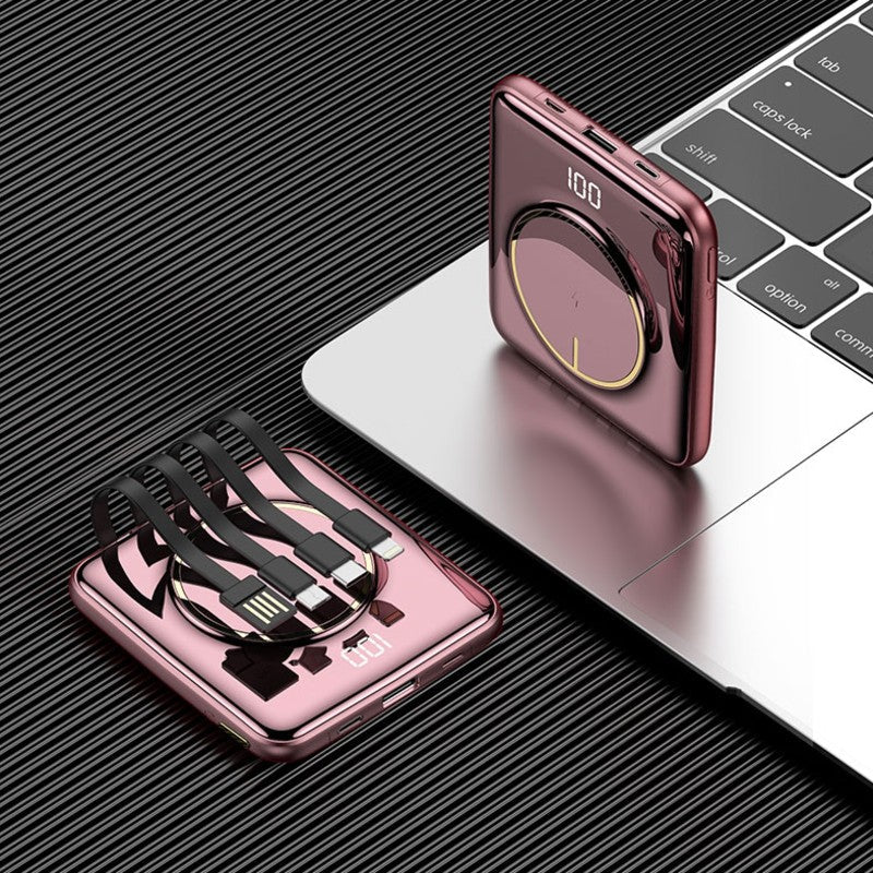 Avelena | 5-in-1 tragbare Mini 20000mAh Powerbank, mit kabelgebundenem/kabellosem Laden, 4 integrierten Kabeln und super schlankem Design, für Telefon, Tablet und mehr