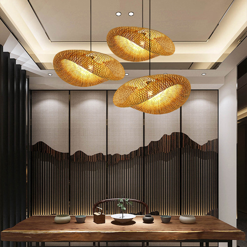 Avelena | Rattan Gewebtes Bambus -Pendellicht - Led - Licht