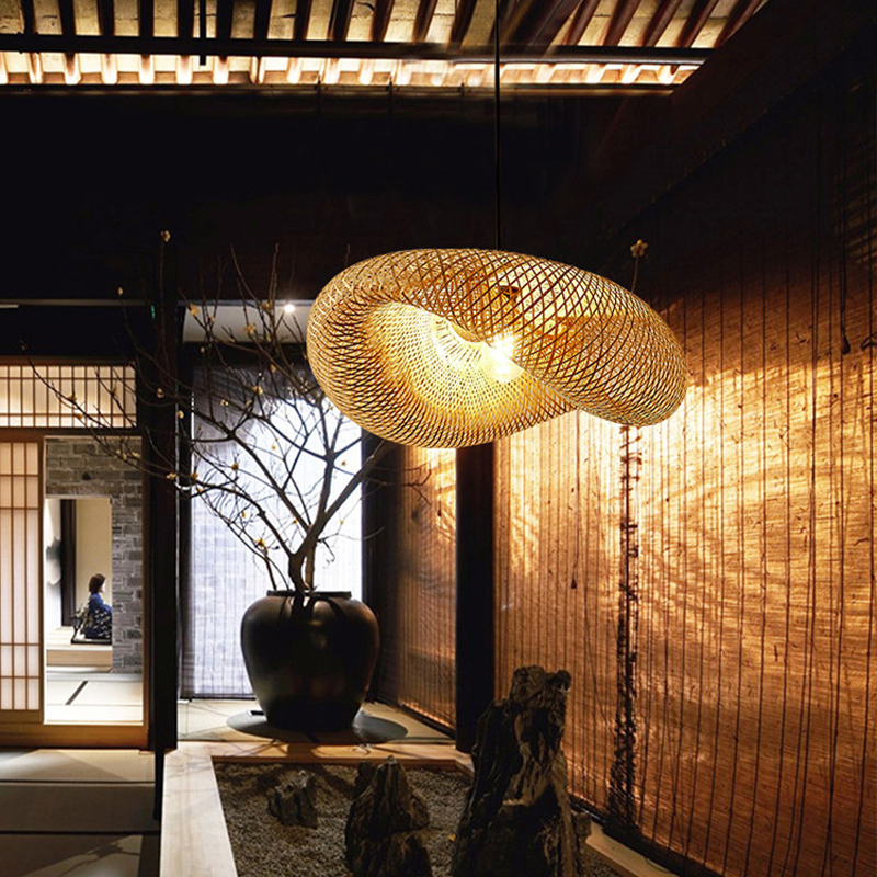 Avelena | Rattan Gewebtes Bambus -Pendellicht - Led - Licht