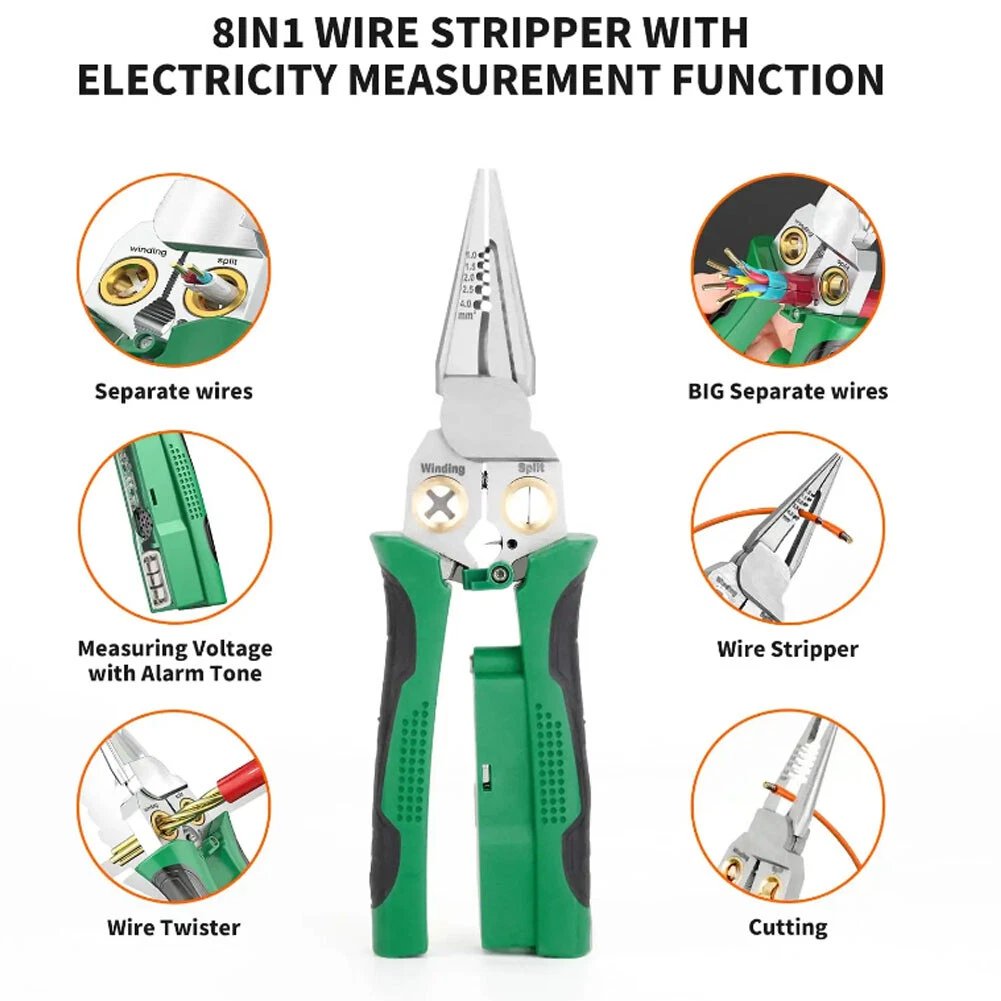 Avelena | 8 in 1 Drahtabzieher Twister zum Schneiden und Ziehen von Drähten, Kabelschneider, Spannungsprüferzange, 12V bis 250V unter Spannung