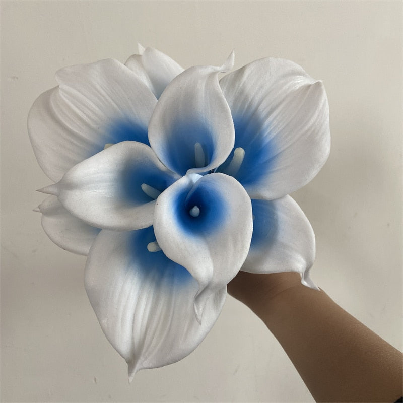 Avelena | 10 marineblaue Calla-Lilien PU Real Touch Blumen Hochzeitsdekoration Sträuße Tischdekoration Kunstblumen Wohnkultur