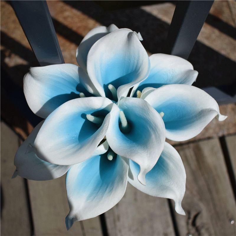 Avelena | 10 marineblaue Calla-Lilien PU Real Touch Blumen Hochzeitsdekoration Sträuße Tischdekoration Kunstblumen Wohnkultur