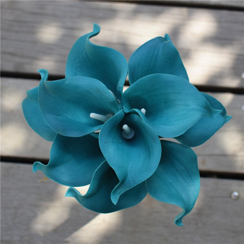 Avelena | 10 marineblaue Calla-Lilien PU Real Touch Blumen Hochzeitsdekoration Sträuße Tischdekoration Kunstblumen Wohnkultur
