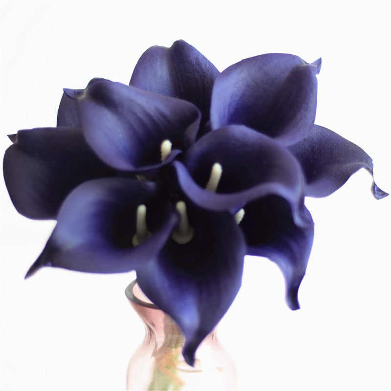 Avelena | 10 marineblaue Calla-Lilien PU Real Touch Blumen Hochzeitsdekoration Sträuße Tischdekoration Kunstblumen Wohnkultur