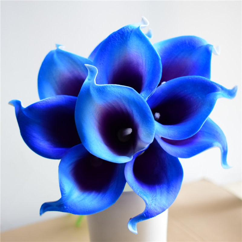 Avelena | 10 marineblaue Calla-Lilien PU Real Touch Blumen Hochzeitsdekoration Sträuße Tischdekoration Kunstblumen Wohnkultur