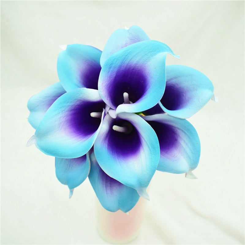 Avelena | 10 marineblaue Calla-Lilien PU Real Touch Blumen Hochzeitsdekoration Sträuße Tischdekoration Kunstblumen Wohnkultur