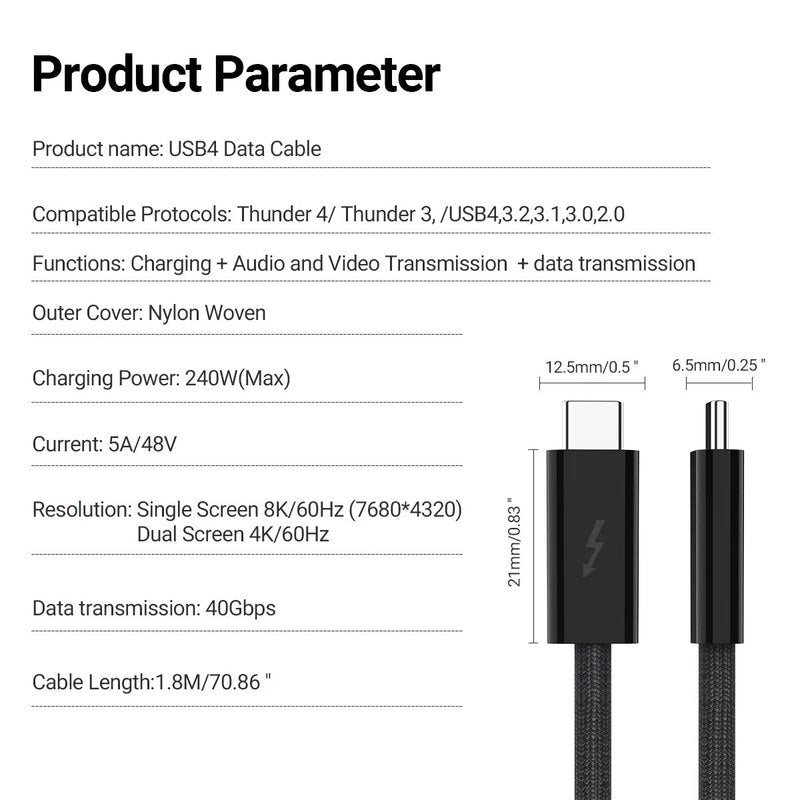 Avelena | Thunderbolt USB Typ C Connector Cool Running Thunderbolt4 Kabel