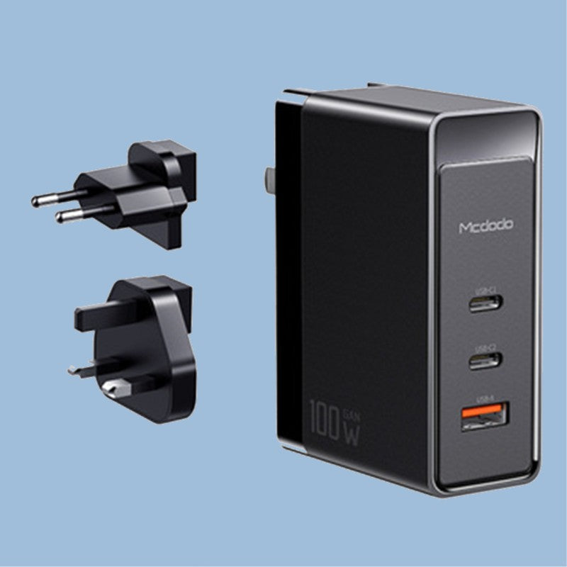 Avelena | 3-in-1 100W Wandladegerät, mit US/EU/UK-Steckdosen, 2 Type-C & 1 USB-Anschluss, für Laptop, Telefon, Tablet