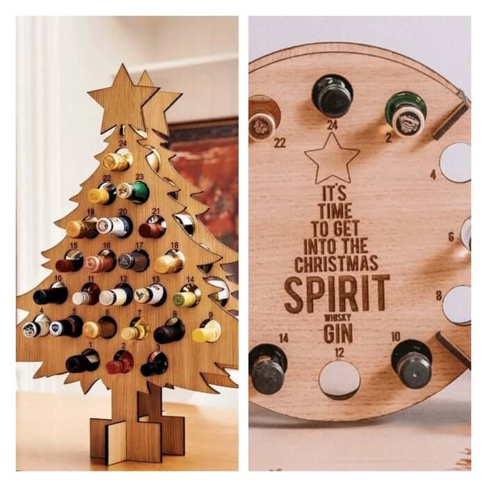 Avelena | Adventskalender Holz | Weihnachtsbaum Form | Befüllbar mit Bier, Wein & Mini-Flaschen