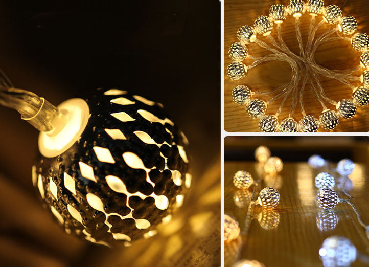 Avelena | Solar-Lichterkette Marokkanische Kugel Bunte LED Weihnachtslichter Eisenkugeln Dekoration Außen Lichterkette