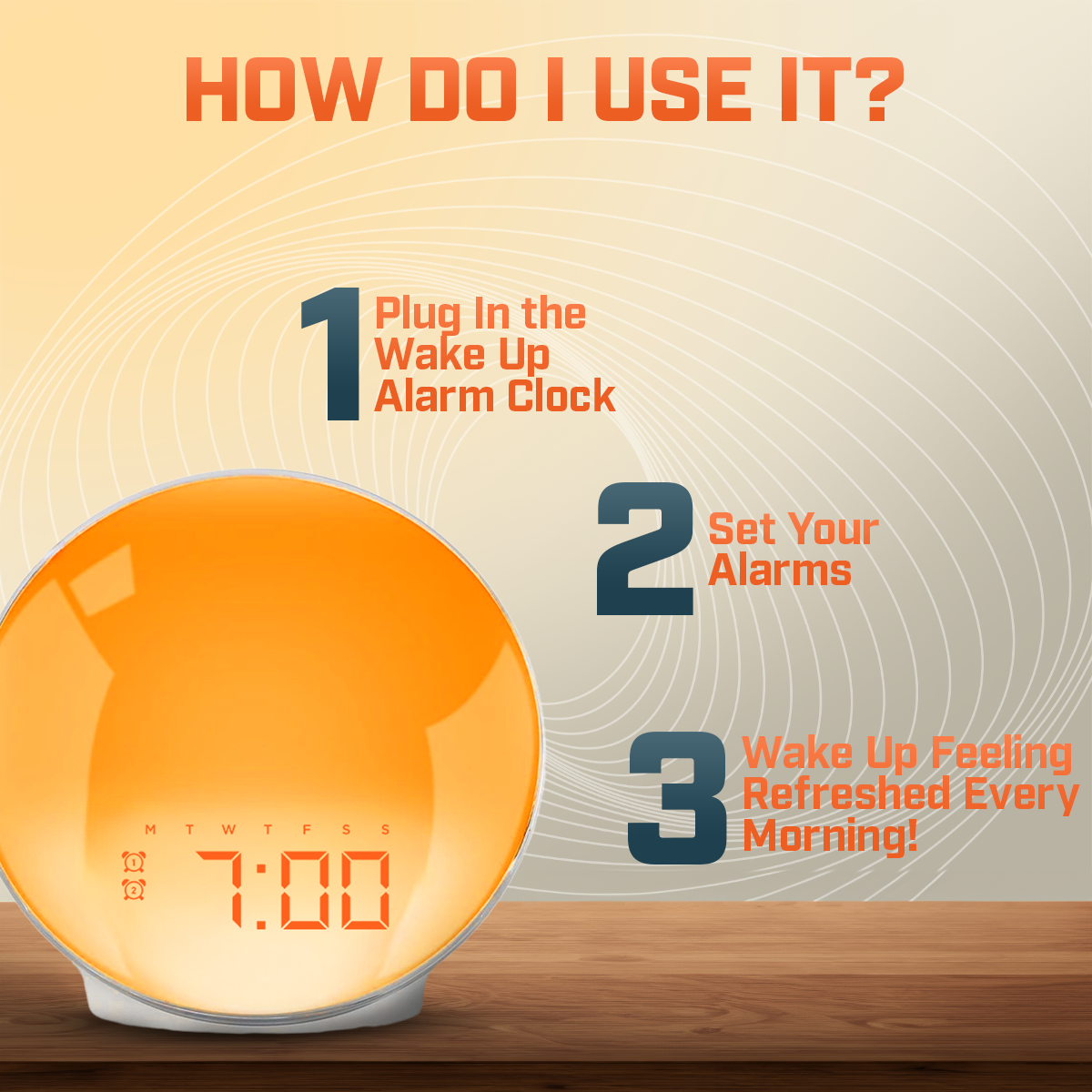 Avelena | Wake-Up Sun Lamp Clock | Gradual Sunrise Light & Customizable Sounds for Gentle Mornings