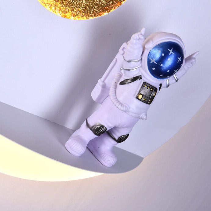 Avelena | Zeitgenössische kreative Eisenharz runde Astronaut LED Wandleuchte Lampe für Schlafzimmer