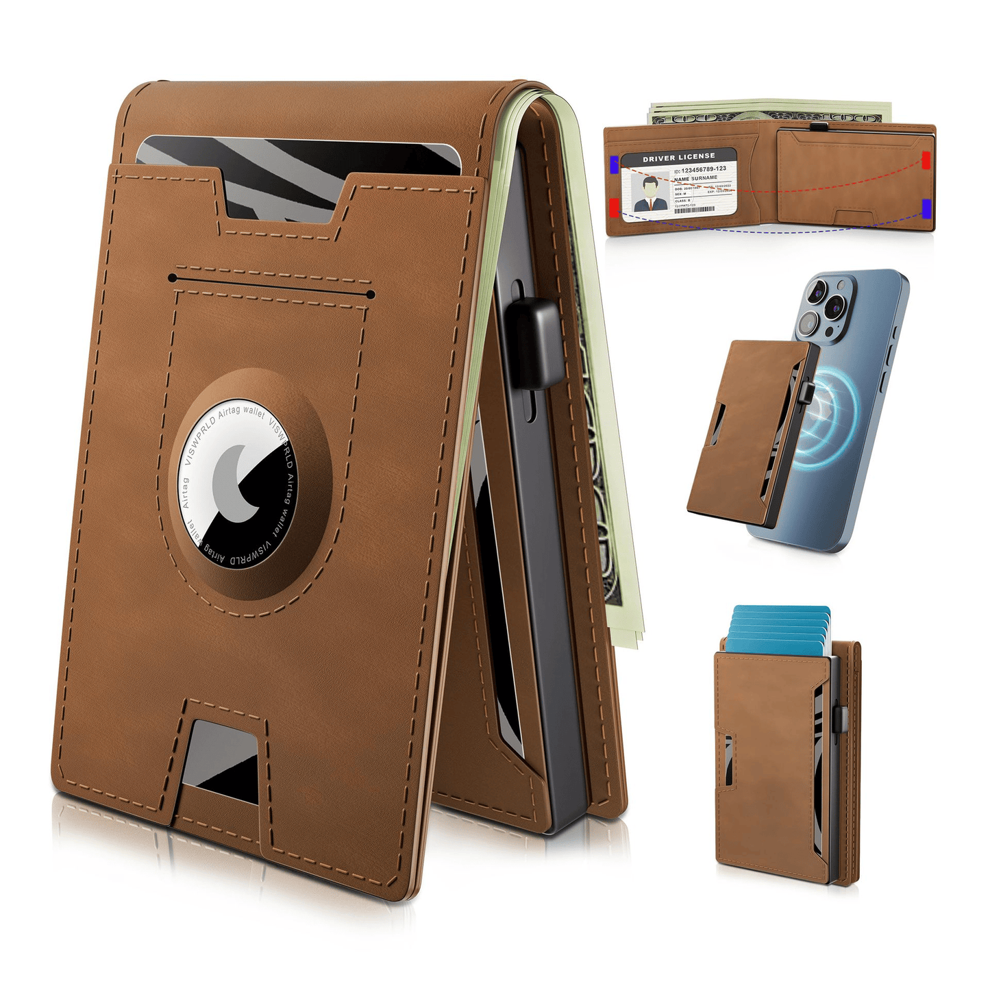 Avelena | 🔥Pop Up Aluminium Tasche Geldclip Slim Leder Slots Kreditkartenhalter RFID Blockierung Bifold Minimalistische Geldbörse