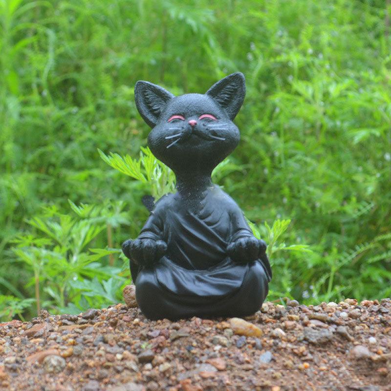 Avelena | Verspielt Schwarze Buddha Katze Figur Meditation Yoga Sammlerstück Glückliche Katzen Dekor Zuhause Garten Dekoration Gartenornament