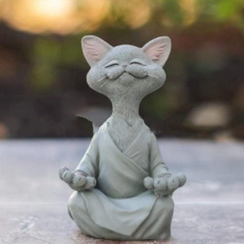 Avelena | Verspielt Schwarze Buddha Katze Figur Meditation Yoga Sammlerstück Glückliche Katzen Dekor Zuhause Garten Dekoration Gartenornament