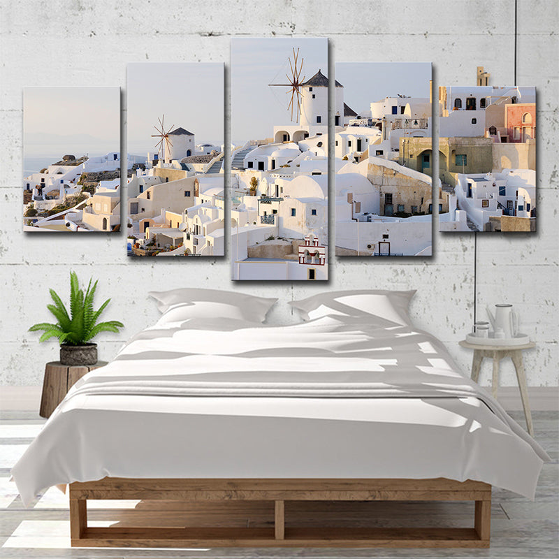Avelena | Weiße Santorini Häuser Wandkunst Mehrteilig Global Inspiriert Schlafzimmer Leinwanddruck