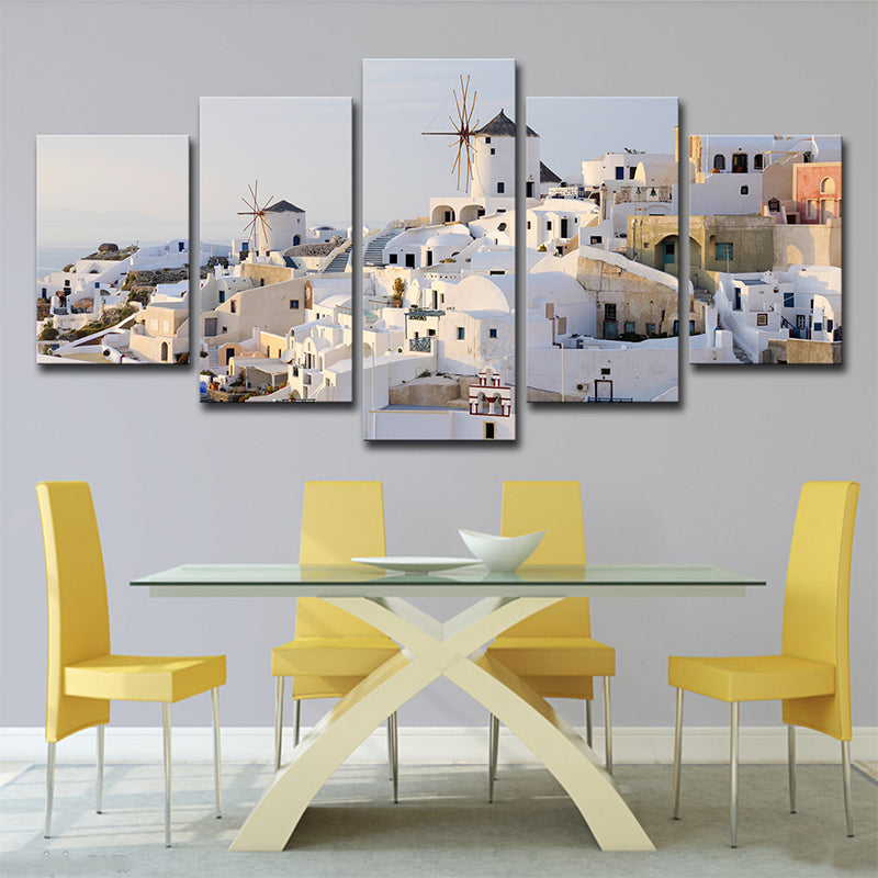Avelena | Weiße Santorini Häuser Wandkunst Mehrteilig Global Inspiriert Schlafzimmer Leinwanddruck