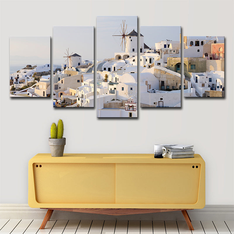 Avelena | Weiße Santorini Häuser Wandkunst Mehrteilig Global Inspiriert Schlafzimmer Leinwanddruck