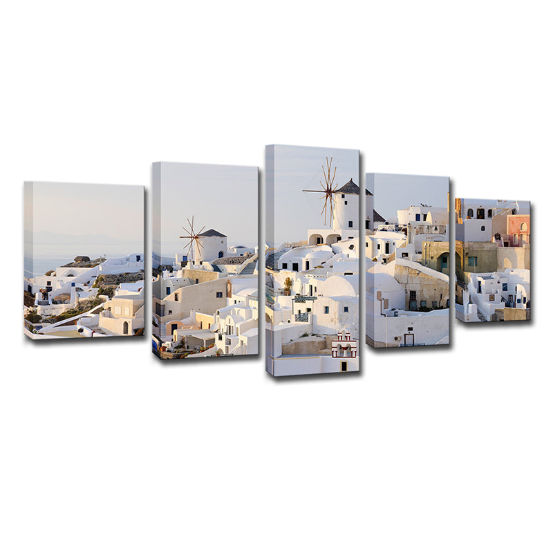 Avelena | Weiße Santorini Häuser Wandkunst Mehrteilig Global Inspiriert Schlafzimmer Leinwanddruck