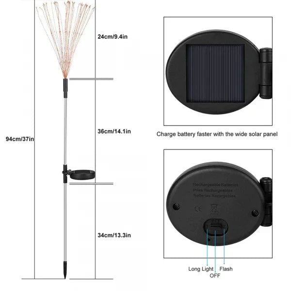 Avelena | 4 Stück Solar Feuerwerk Gartenlampen - Wetterfeste LED Dekorationsbeleuchtung, Solarenergie für Garten und Patio