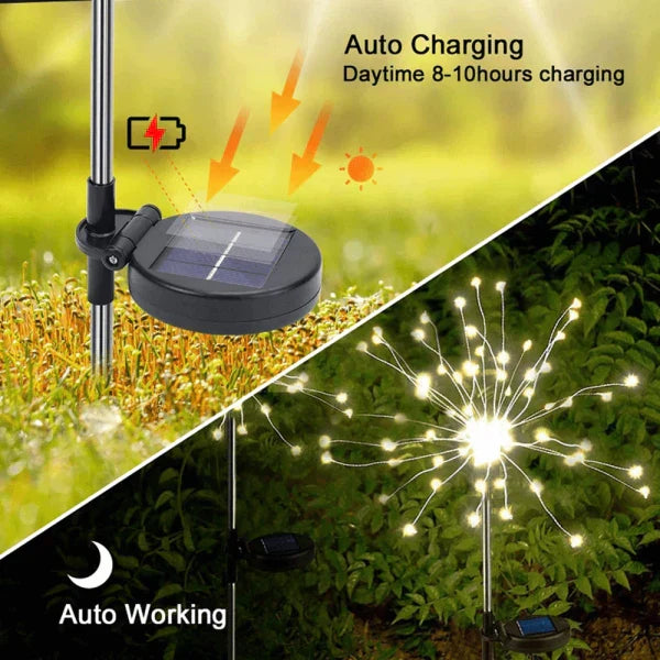 Avelena | 4 Stück Solar Feuerwerk Gartenlampen - Wetterfeste LED Dekorationsbeleuchtung, Solarenergie für Garten und Patio