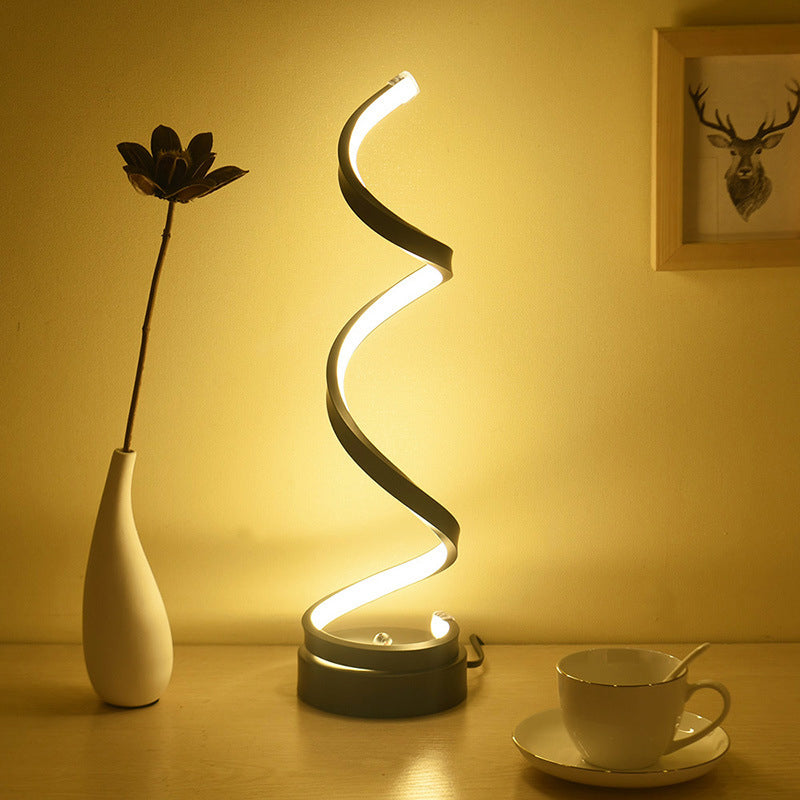 Avelena | Spiral Ribbon Metall Tischlampe Einfachheit Schwarz/Weiß/Gold LED Arbeitsbeleuchtung mit Kreisfuß in Warm/Weiß Licht