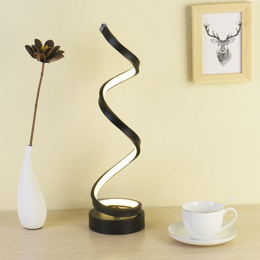 Avelena | Spiral Ribbon Metall Tischlampe Einfachheit Schwarz/Weiß/Gold LED Arbeitsbeleuchtung mit Kreisfuß in Warm/Weiß Licht