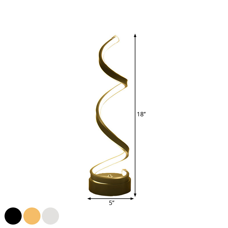Avelena | Spiral Ribbon Metall Tischlampe Einfachheit Schwarz/Weiß/Gold LED Arbeitsbeleuchtung mit Kreisfuß in Warm/Weiß Licht