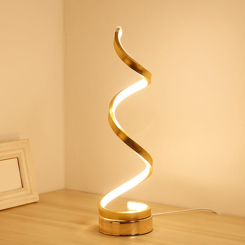 Avelena | Spiral Ribbon Metall Tischlampe Einfachheit Schwarz/Weiß/Gold LED Arbeitsbeleuchtung mit Kreisfuß in Warm/Weiß Licht
