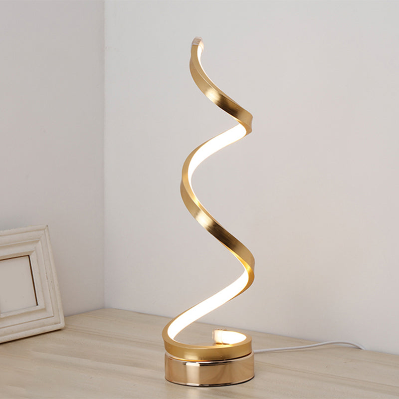 Avelena | Spiral Ribbon Metall Tischlampe Einfachheit Schwarz/Weiß/Gold LED Arbeitsbeleuchtung mit Kreisfuß in Warm/Weiß Licht