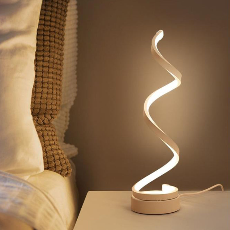 Avelena | Spiral Ribbon Metall Tischlampe Einfachheit Schwarz/Weiß/Gold LED Arbeitsbeleuchtung mit Kreisfuß in Warm/Weiß Licht