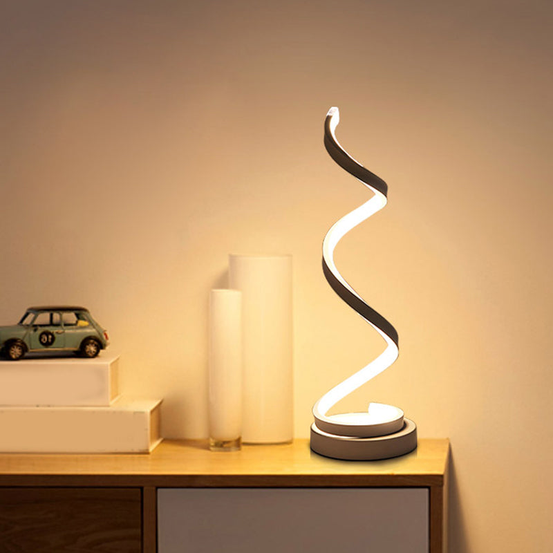 Avelena | Spiral Ribbon Metall Tischlampe Einfachheit Schwarz/Weiß/Gold LED Arbeitsbeleuchtung mit Kreisfuß in Warm/Weiß Licht