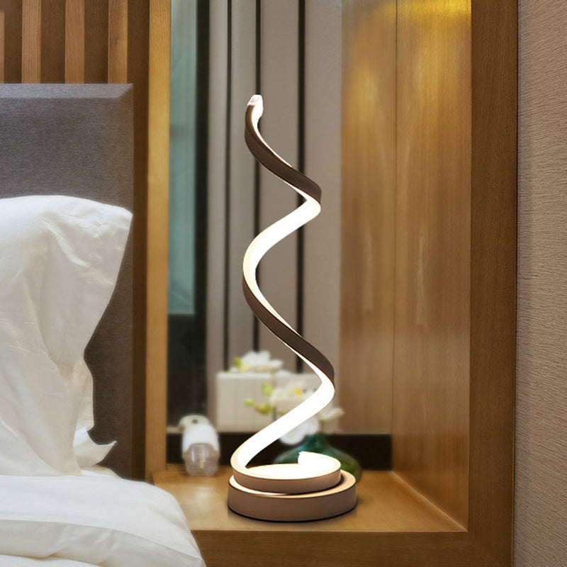 Avelena | Spiral Ribbon Metall Tischlampe Einfachheit Schwarz/Weiß/Gold LED Arbeitsbeleuchtung mit Kreisfuß in Warm/Weiß Licht