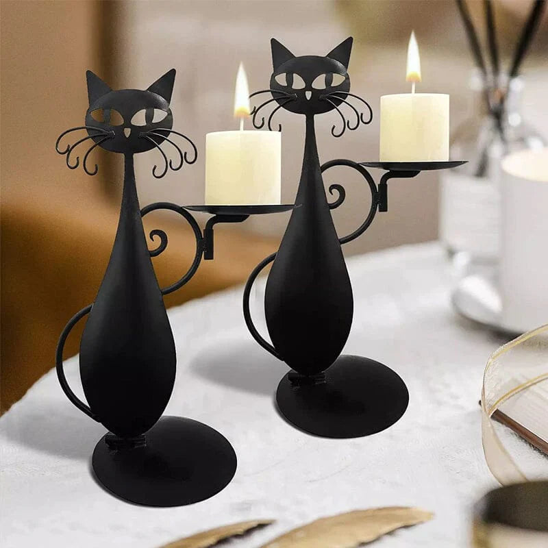 Avelena | Schwarze Katze Kerzenhalter