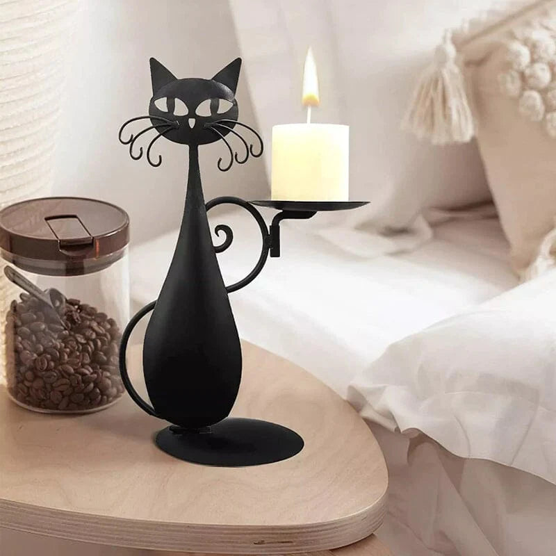 Avelena | Schwarze Katze Kerzenhalter