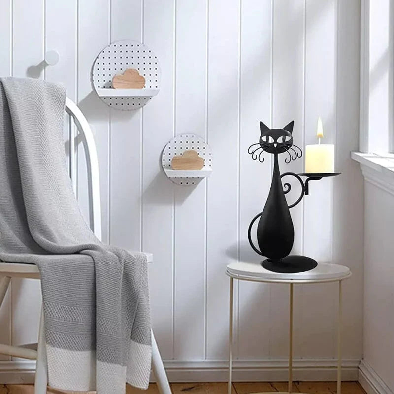 Avelena | Schwarze Katze Kerzenhalter