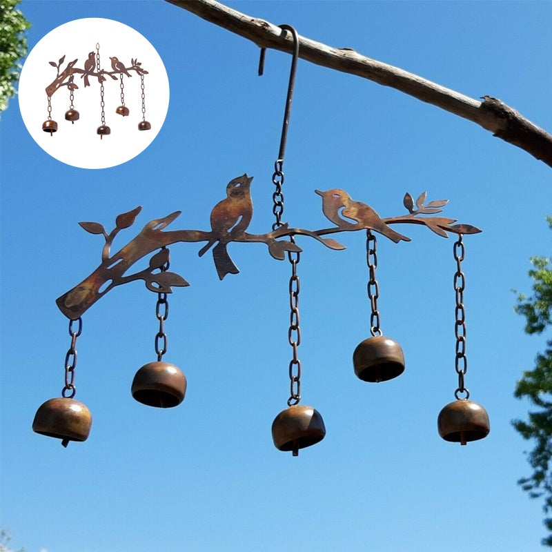 Avelena | Windspiel mit Vogelmotiv | Handgefertigtes Glockenspiel aus Eisen | Dekoration für Garten, Balkon & Terrasse
