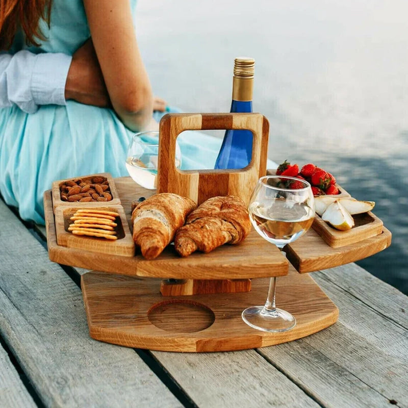 Avelena | Tragbarer Holz Picknick Wein Tisch