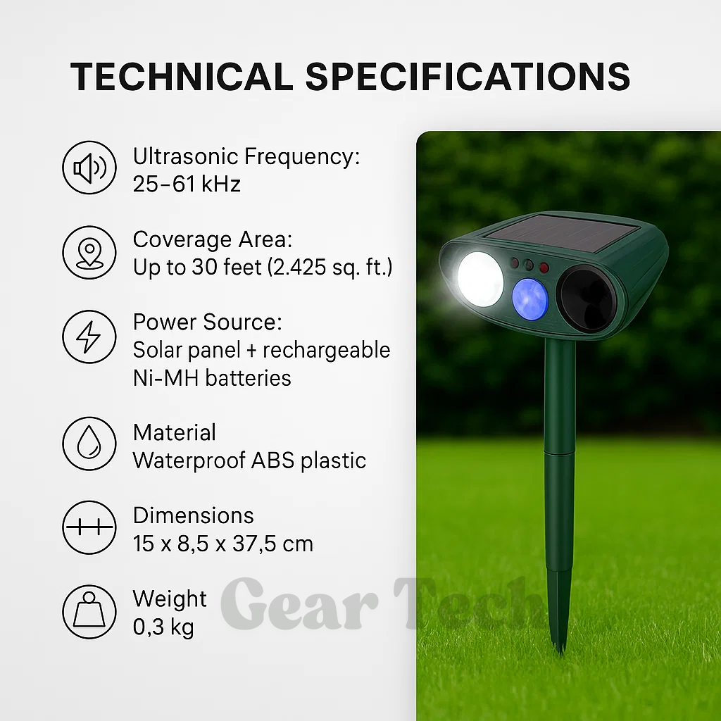 Avelena | Solar-powered ultrasonic rabbit repeller with flashing light – Effective pest control for gardens and yards