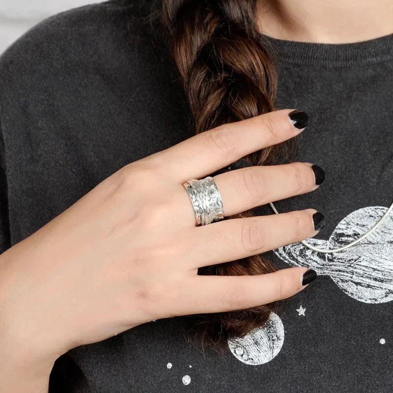 Avelena | Silberner Stern Mond Sonne Ring