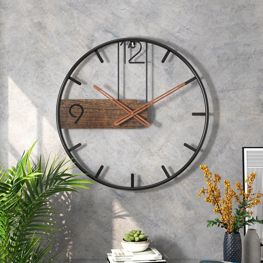 Avelena | Stahl-Walnuss Wanduhr | Modernes Industriedesign mit Walnuss Holz