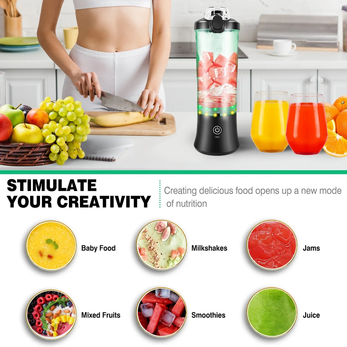 Avelena | 2 in 1 Tragbarer Mixer Elektrischer Entsafter und Smoothie-Mixer Mini Mixer