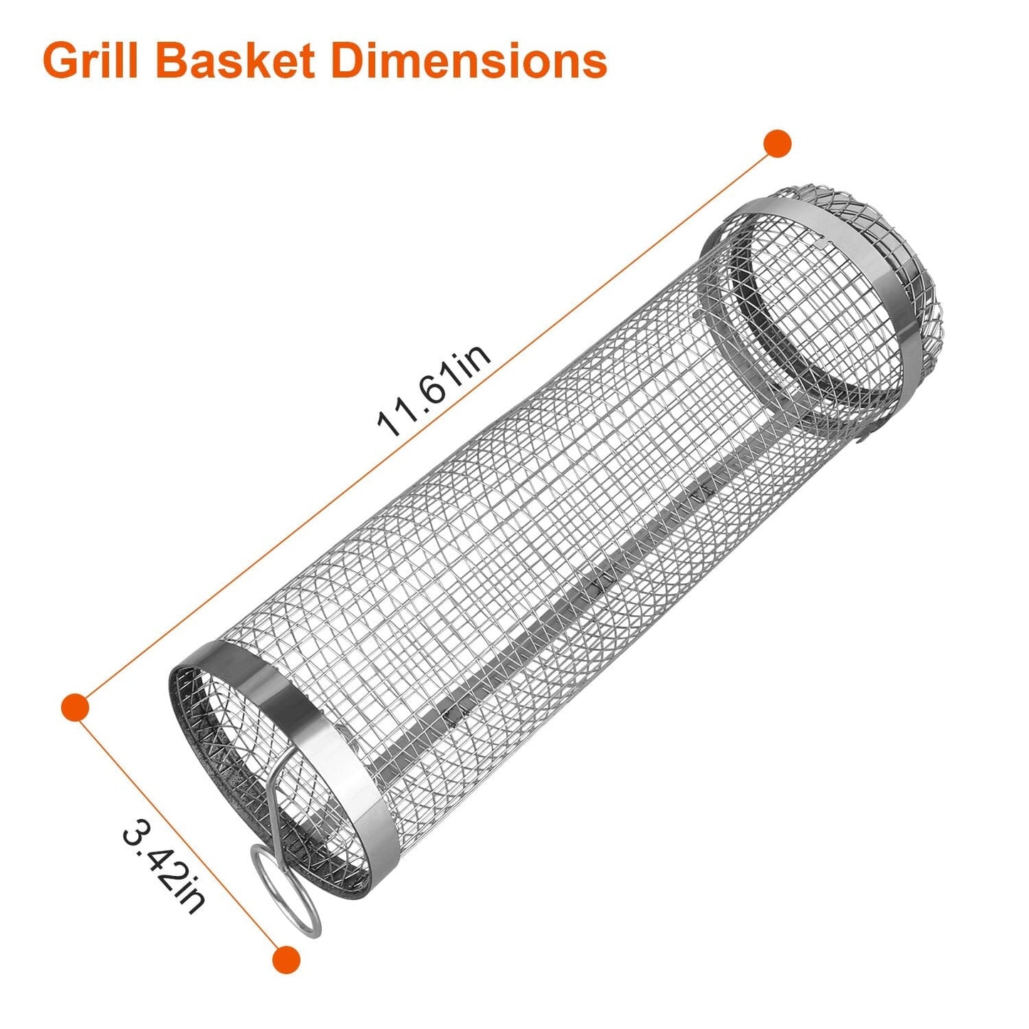 Avelena | 2-teilig: Tragbarer BBQ Rollkorb Runder Edelstahlgrill